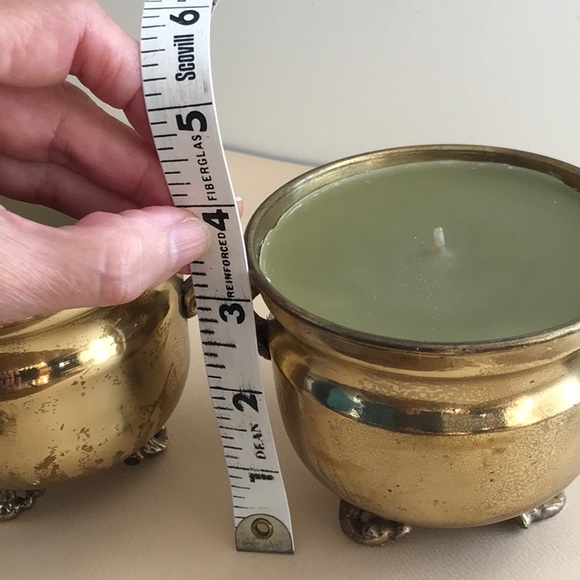 Brass Footed Handmade Candles with Handles India Vintage Centerpieces set of 2 - Picture 5 of 5
